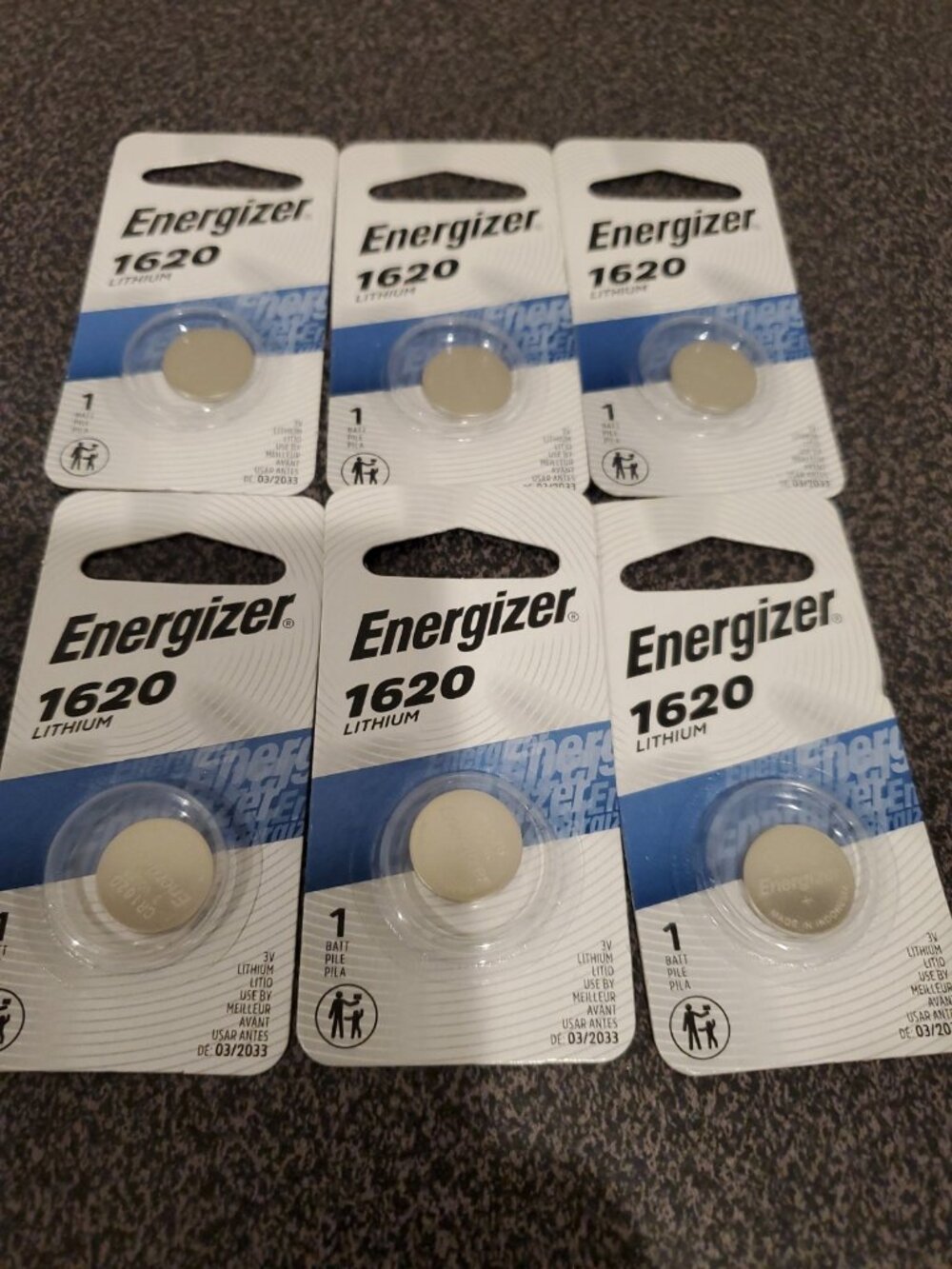 Original Energizer 1620 Battery Lithium 3V CR1620 Batteries Lot of 6 03/2034